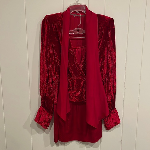 Vintage Red Velvet Top + Scarf and Skirt/Liner - Picture 1 of 16